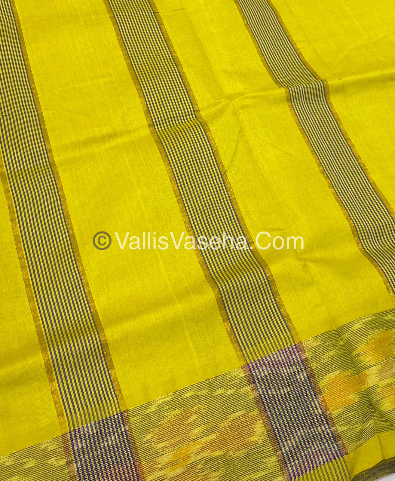 Semi Silk Cotton Saree - Blue & Yellow - VVSSC001