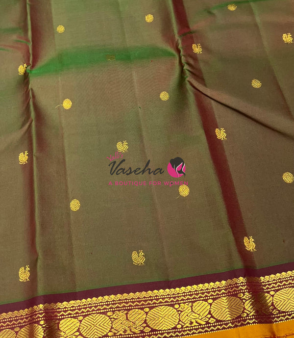 Pure Kanchipuram Silk Saree - Mandhulir Green With Maroon- VVPS031