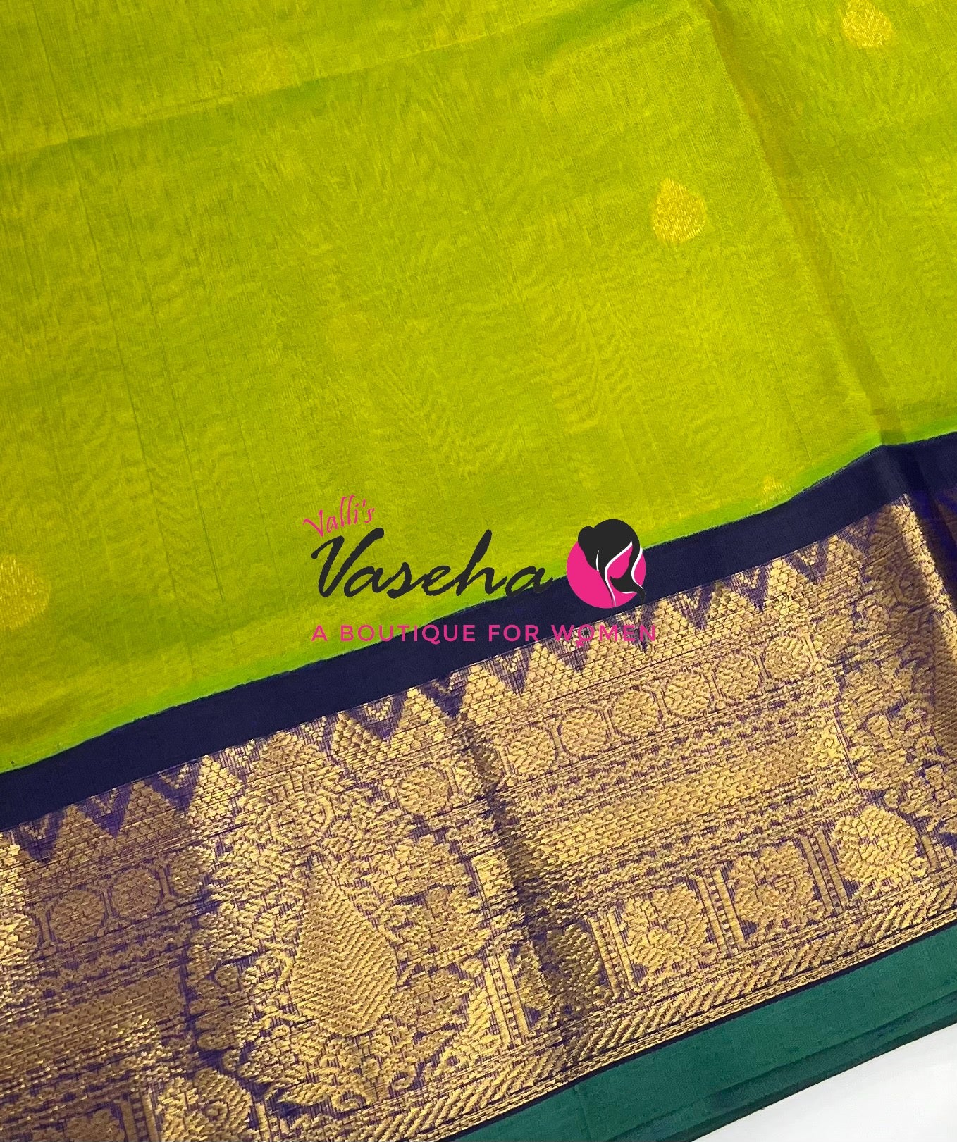 Pure Korvai Silk Cotton Saree - Sneha Green with Red - VVKSC019