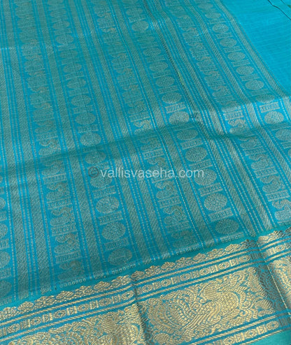 Pure Silk Cotton Saree - Blue  With Blue - Lakshadeepam Design - VVPLD001