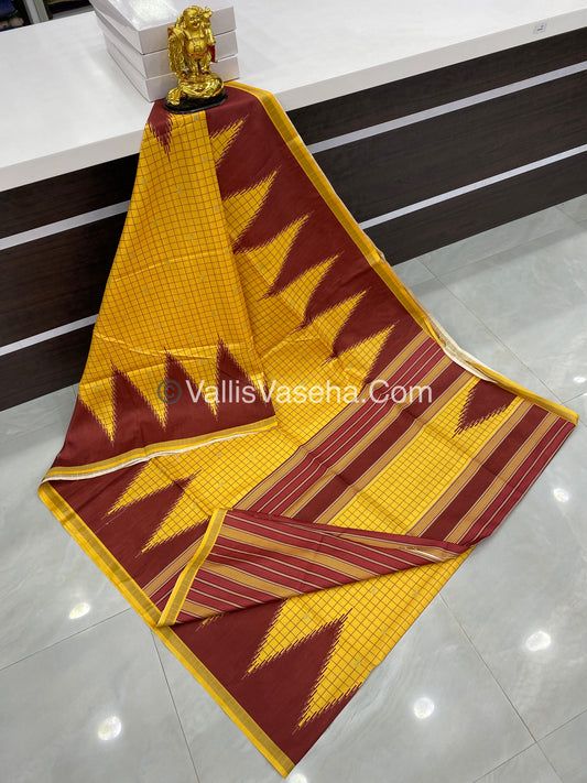 Semi Chanderi Saree - Yellow & Red Combo - VVSCS003