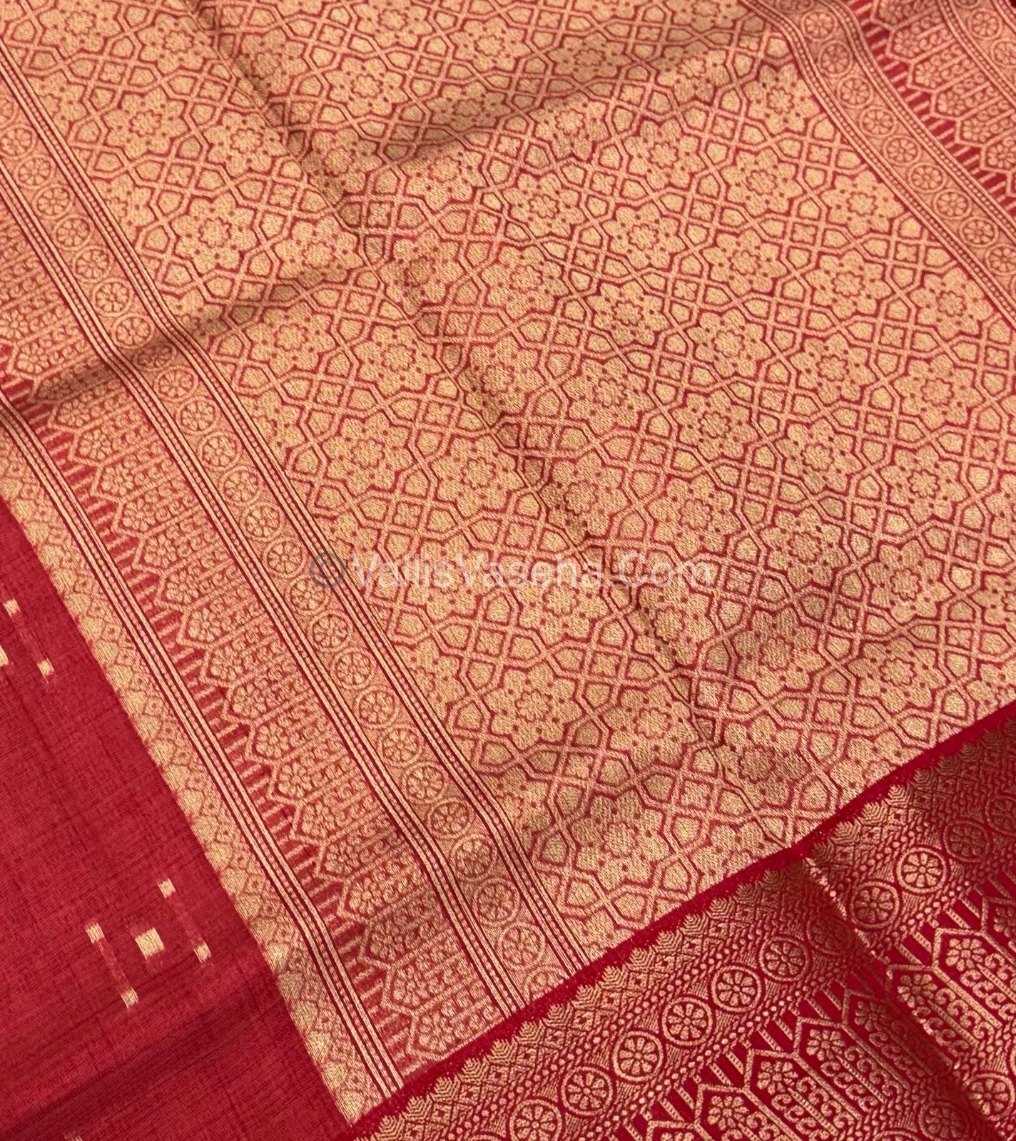 Semi Tussar Silk - Grand Pallu  - Red Shade - VVSTS031