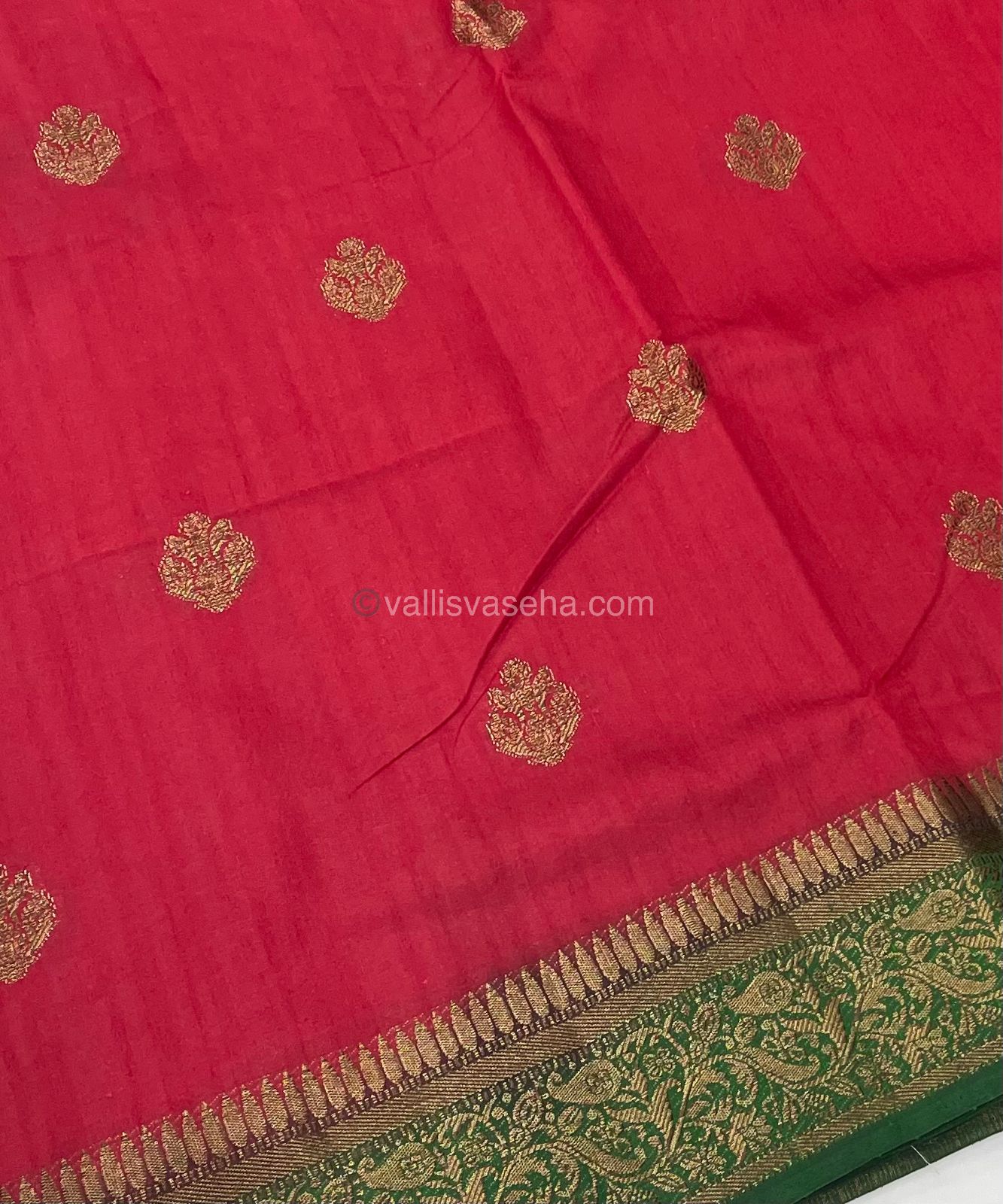 Bamboo Silk Saree - Red with Green Shade - VVBSS001