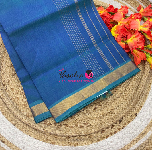 Pure Silk Cotton Sarees - Peacock Blue Shade  - VVPSC003