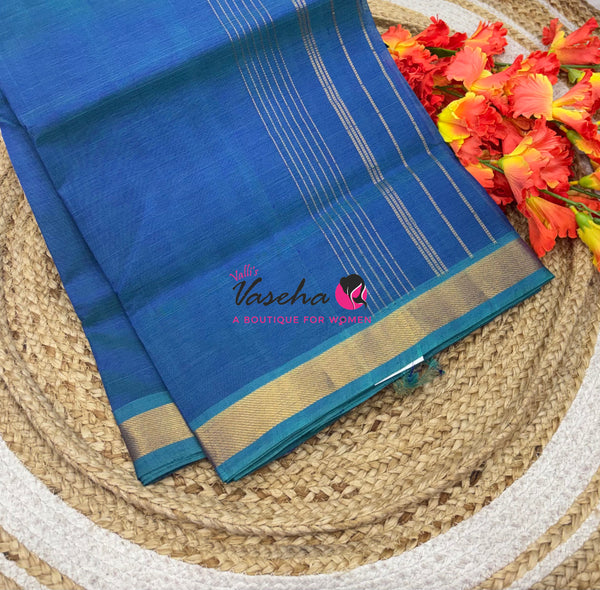 Pure Silk Cotton Sarees - Peacock Blue Shade  - VVPSC003
