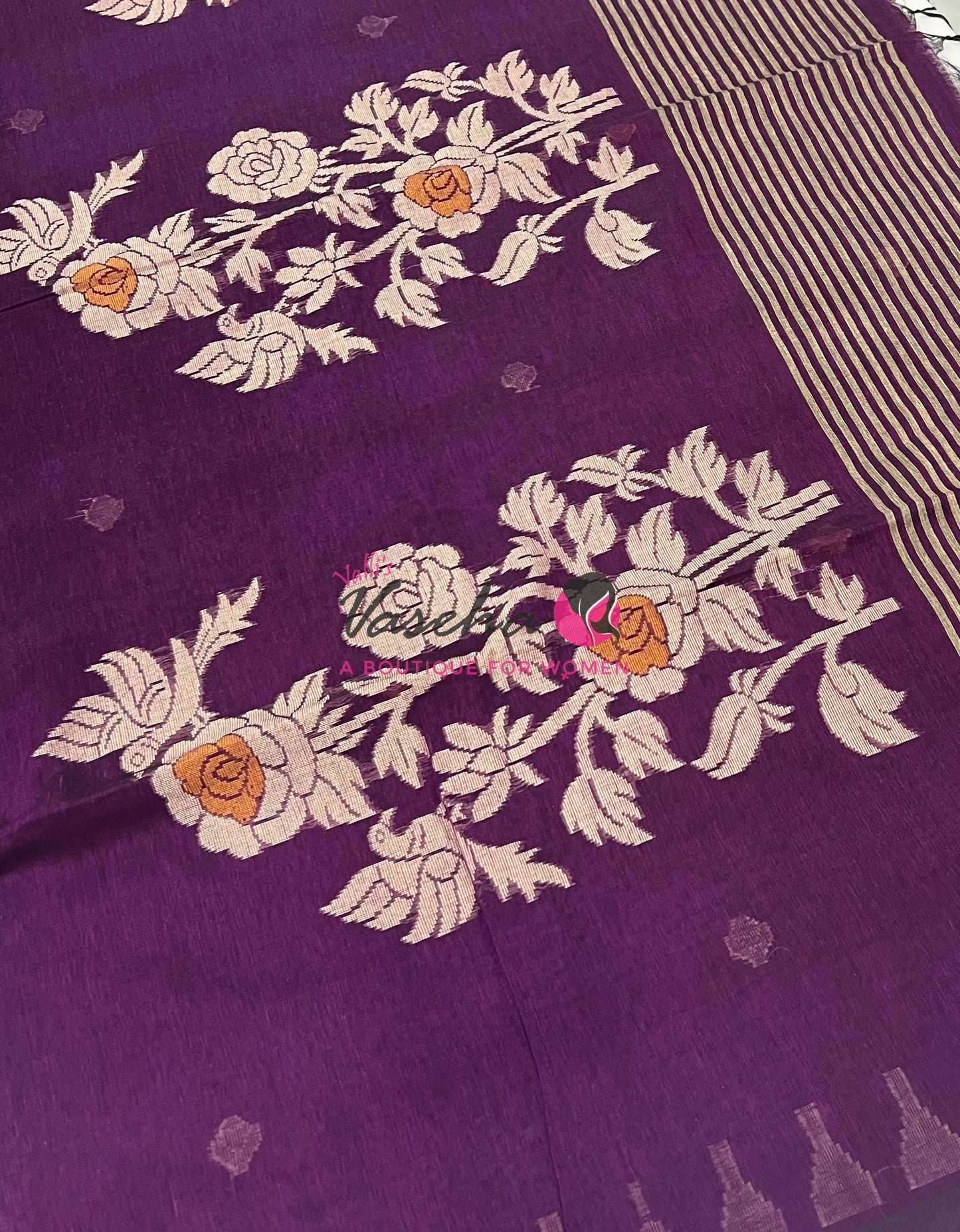 Bengal Kaddhi Cotton Saree | VVBKC001 |Purple Shade