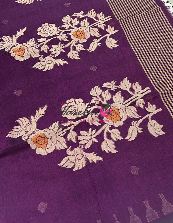 Bengal Kaddhi Cotton Saree | VVBKC001 |Purple Shade