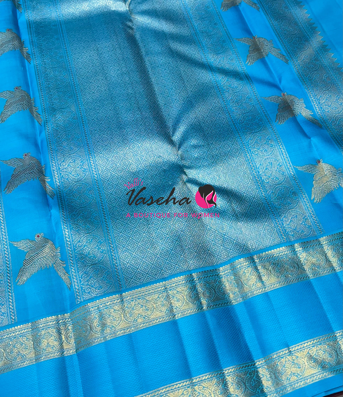 Pure Handloom Korvai Kanchipuram Silk Saree - 100% Pure Zari - Pink With Blue Combo - VVPS103