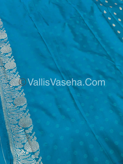 Semi Soft Silk with Border - Turquoise Blue Shade  -VVSSS012