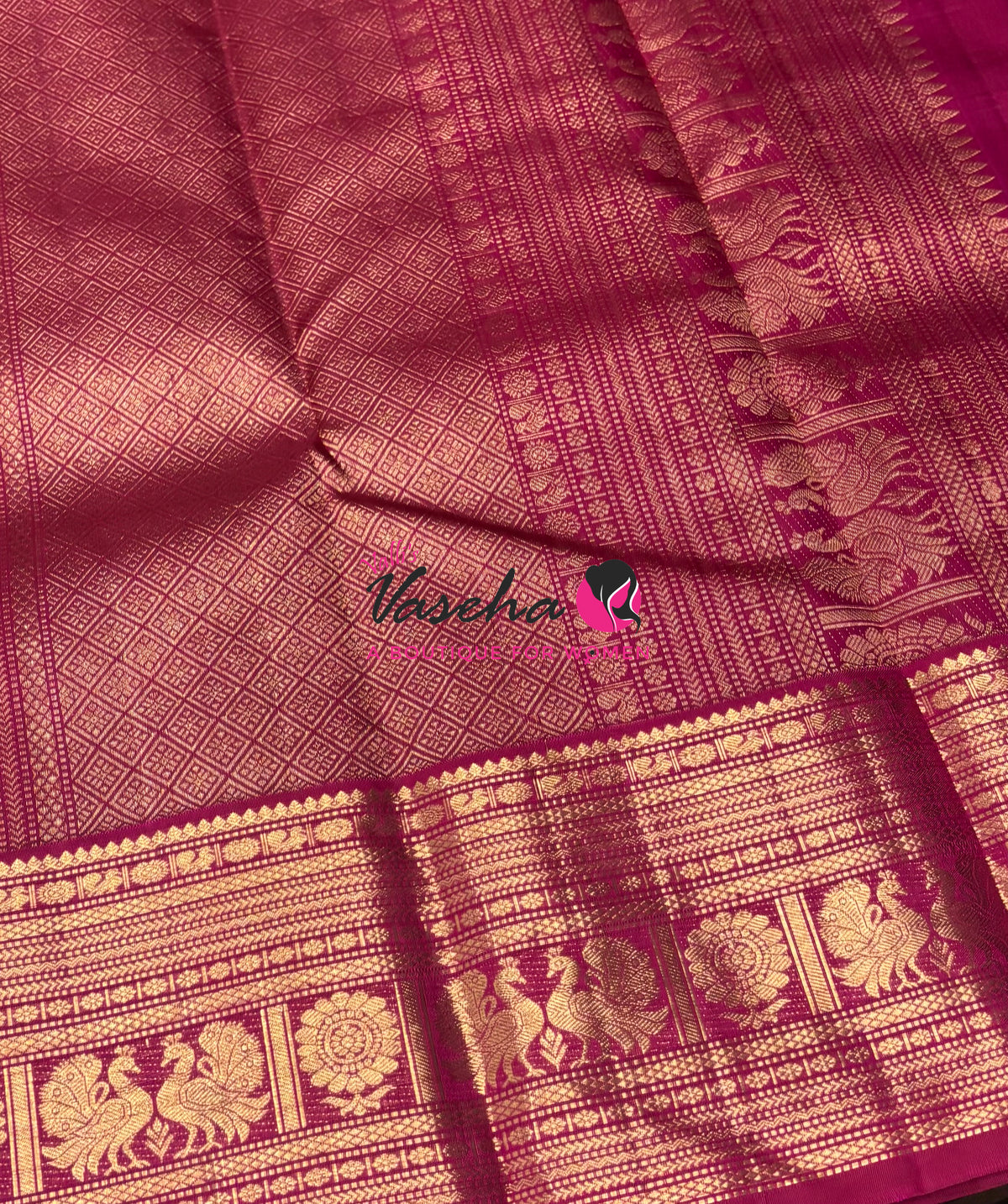 Pure Vintage Korvai Kanchipuram Silk Saree - Black & Pink Combo - VVPS021