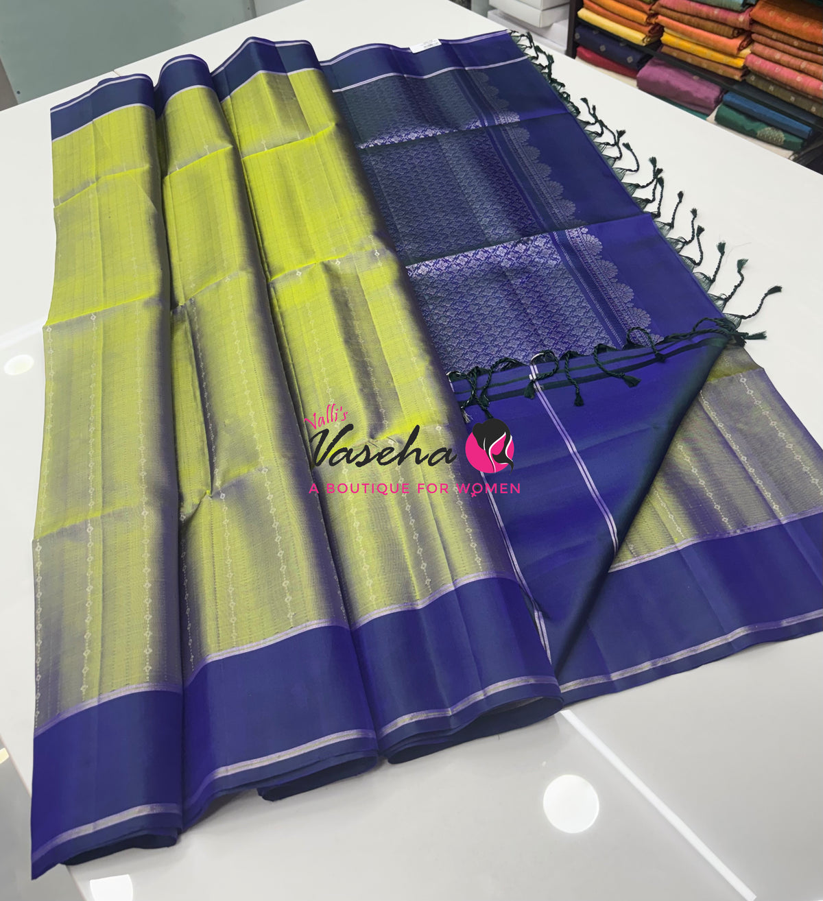 Pure Soft Silk Saree - Dual Tone Greenish Grey & Blue Shade - VVPSS127