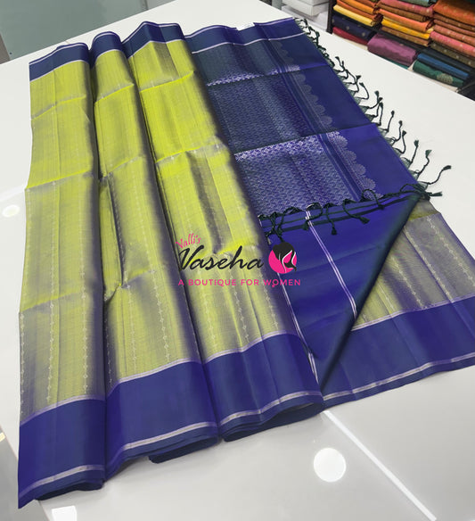 Pure Soft Silk Saree - Dual Tone Greenish Grey & Blue Shade - VVPSS127