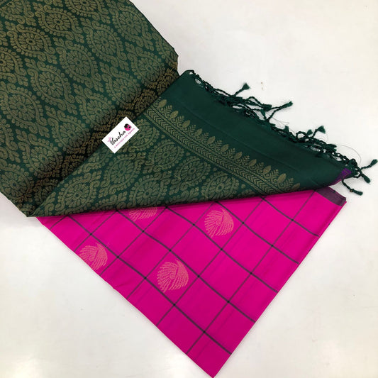 Pink with Green Combo - Pure Soft Silk Saree - VVPSS002