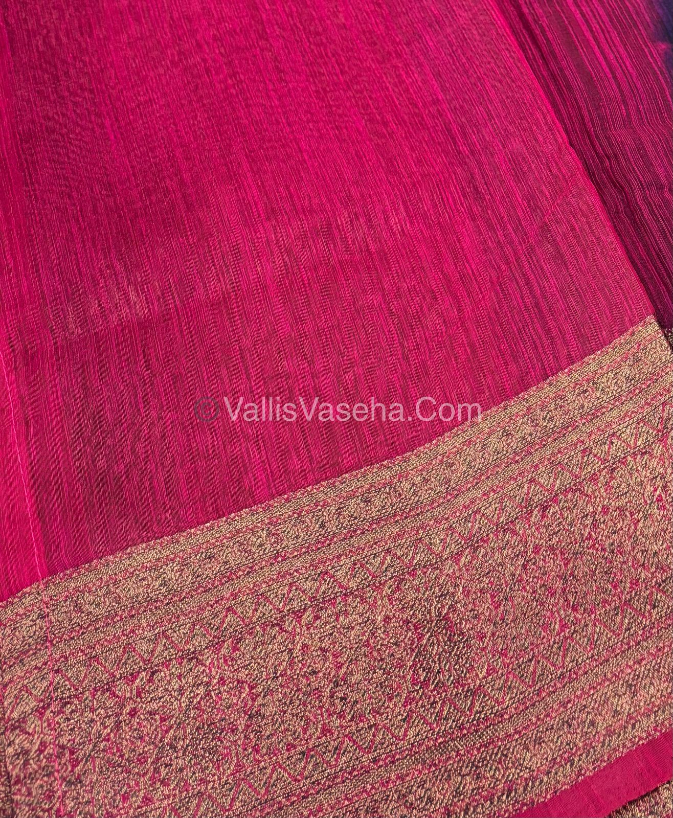 Bamboo Silk Saree - Navy Blue With Pink Shade - VVBSS006
