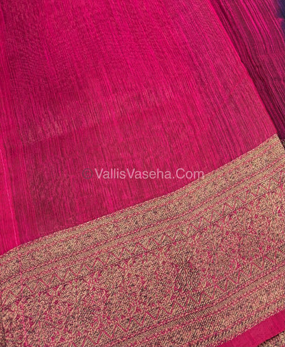 Bamboo Silk Saree - Navy Blue With Pink Shade - VVBSS006