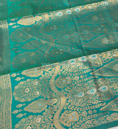 Semi Soft Silk - Border Butta  - Peacock Greenish Blue Shade -VVSSS010