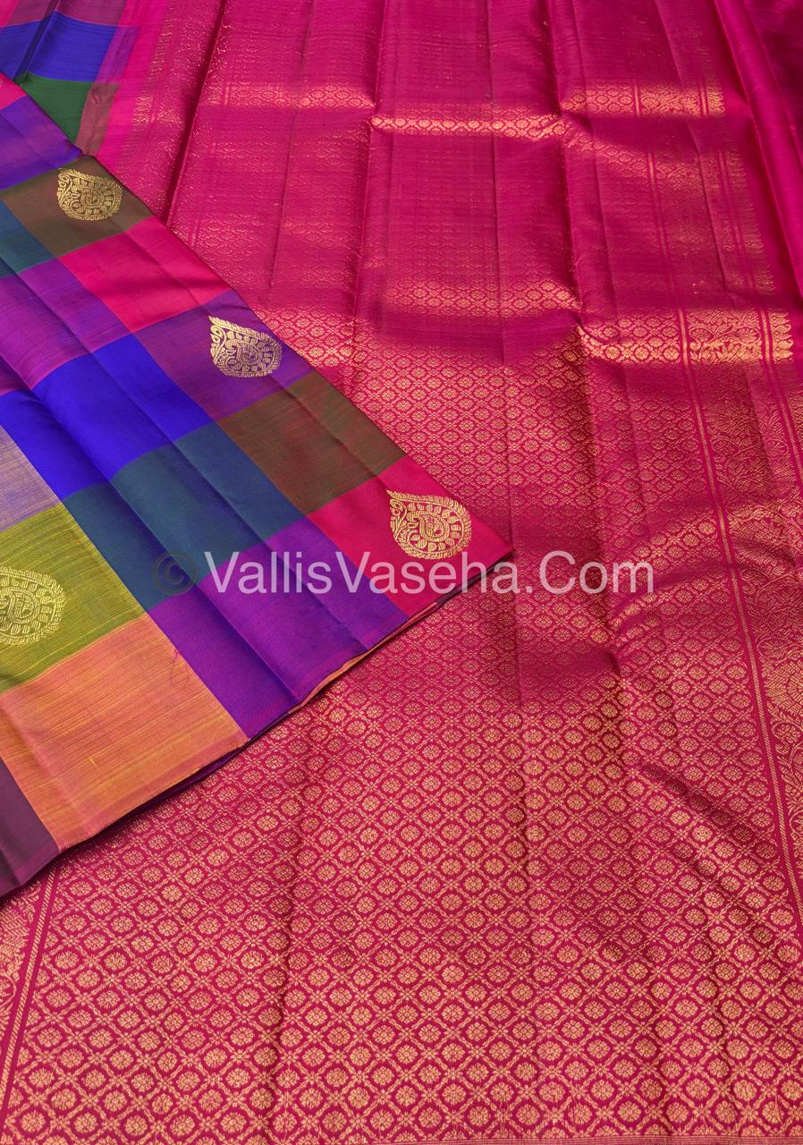 Pure Kanchipuram Silk Saree - Pazhum Pazhamum Checks - VVPS017