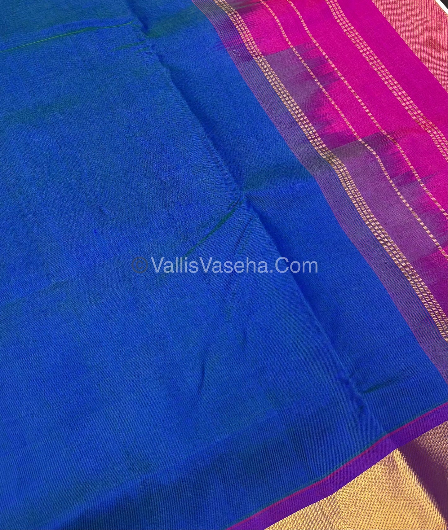Pure Silk Cotton Sarees - Double Tone Blue With Pink - VVPSC003