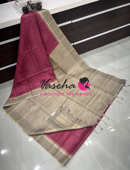 Semi Matka Tussar  Saree - Grey & Pink Shade - VVSMT002