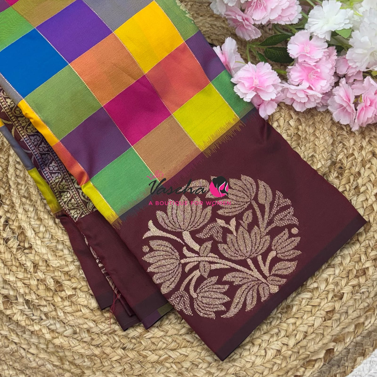 Semi Soft Silk  - Madras Checks Pattern - Maroon Shade  - VVSSS042