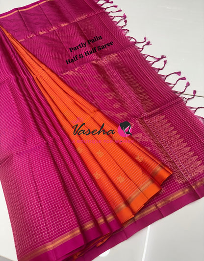 Pure Soft Silk Saree - Partly Pallu -  Half & Half Saree - VVPSS142