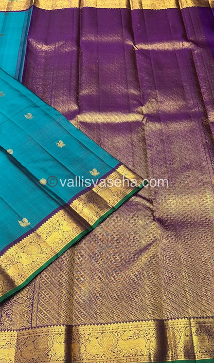 Pure Kanchipuram Silk Saree - Blue & Purple Shade  - VVPS022