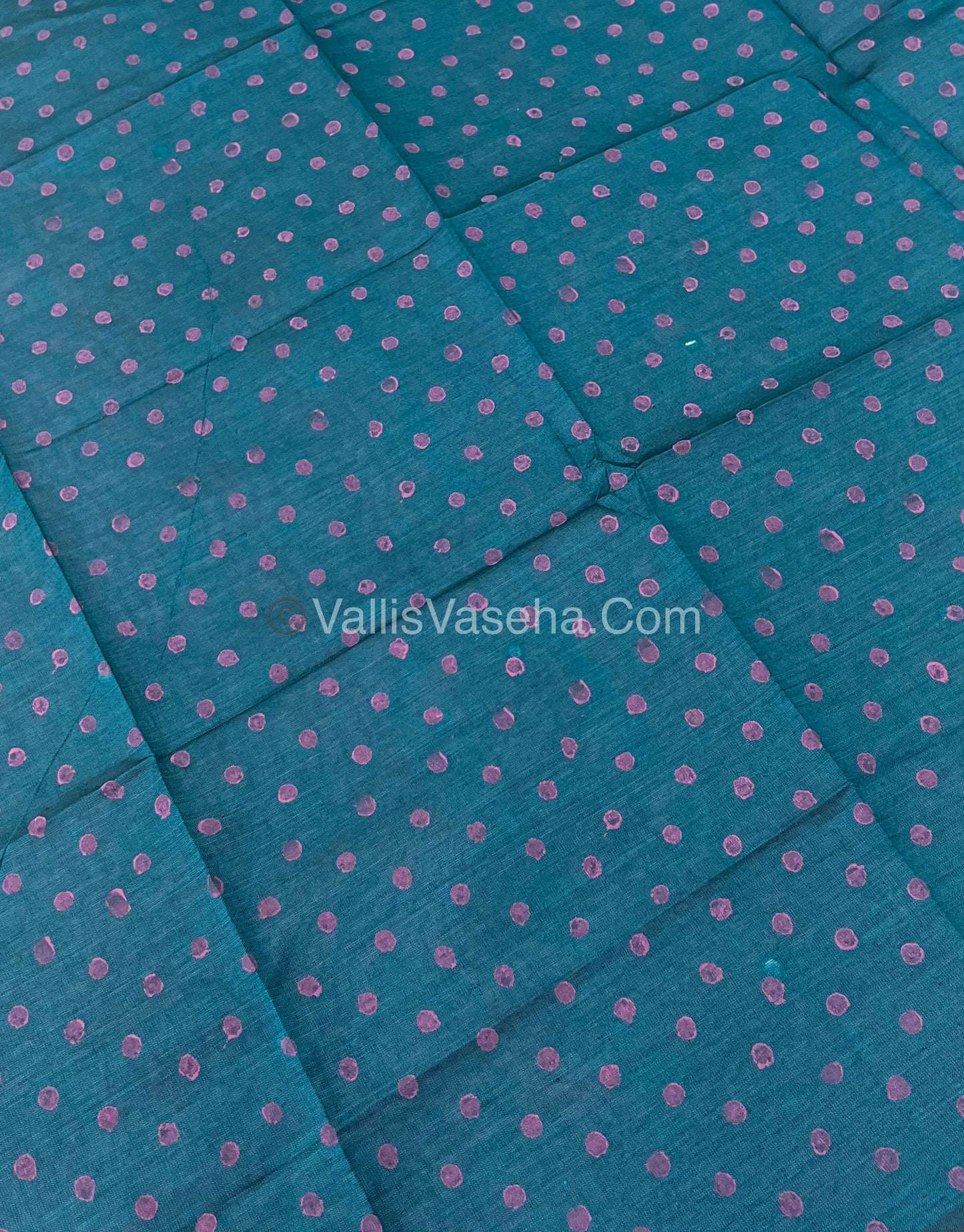 Poly Silk Mixed Cotton - Mirror Work Embroidery - Peachish Pink  With Greyish Blue - VVPCM001