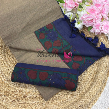 Handloom Cotton Sarees with Kalamkari Blouse - VVKCK003