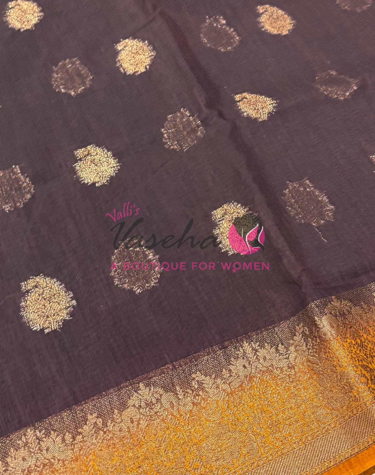 Bamboo Silk Saree- Brown with Yellow Shade - VVBSS014