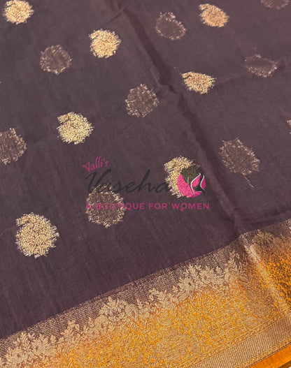 Bamboo Silk Saree- Brown with Yellow Shade - VVBSS014