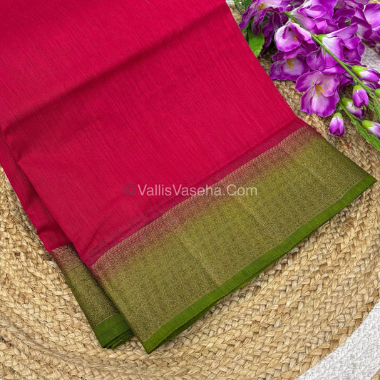 Bamboo Silk Saree - Pink  With Green Shade - VVBSS002