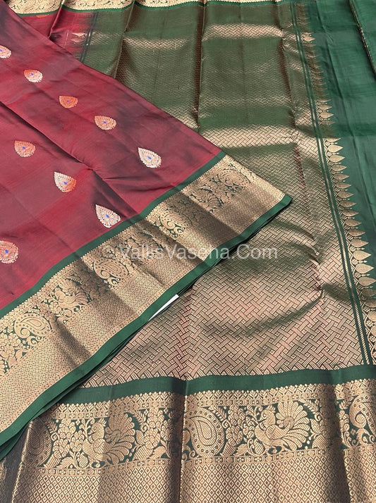 Half Mix - Pure Soft Silk Saree - Maroon & Green Shade - VVPSS031