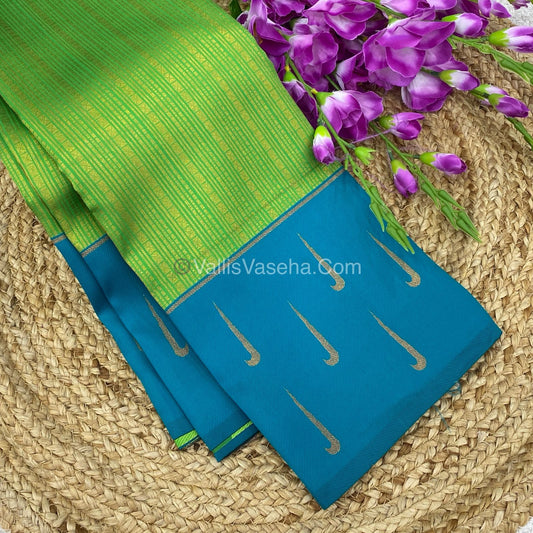 Kanchi Semi Silk - Green with  Blue VVKSS001