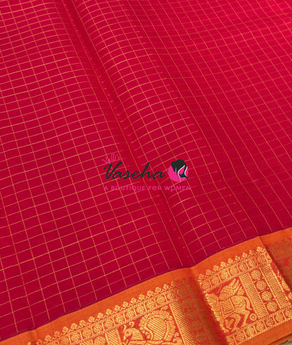 Semi Silk Cotton Saree - Checks Pattern - VVSSC019