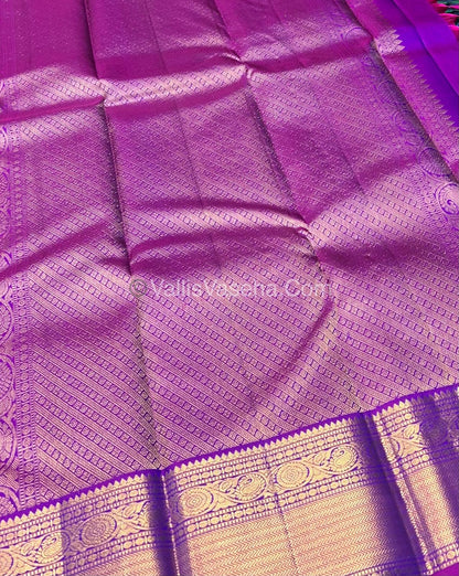 Pure Kanchipuram Silk Saree - Double tone Blue with Purple Combo - VVPS011