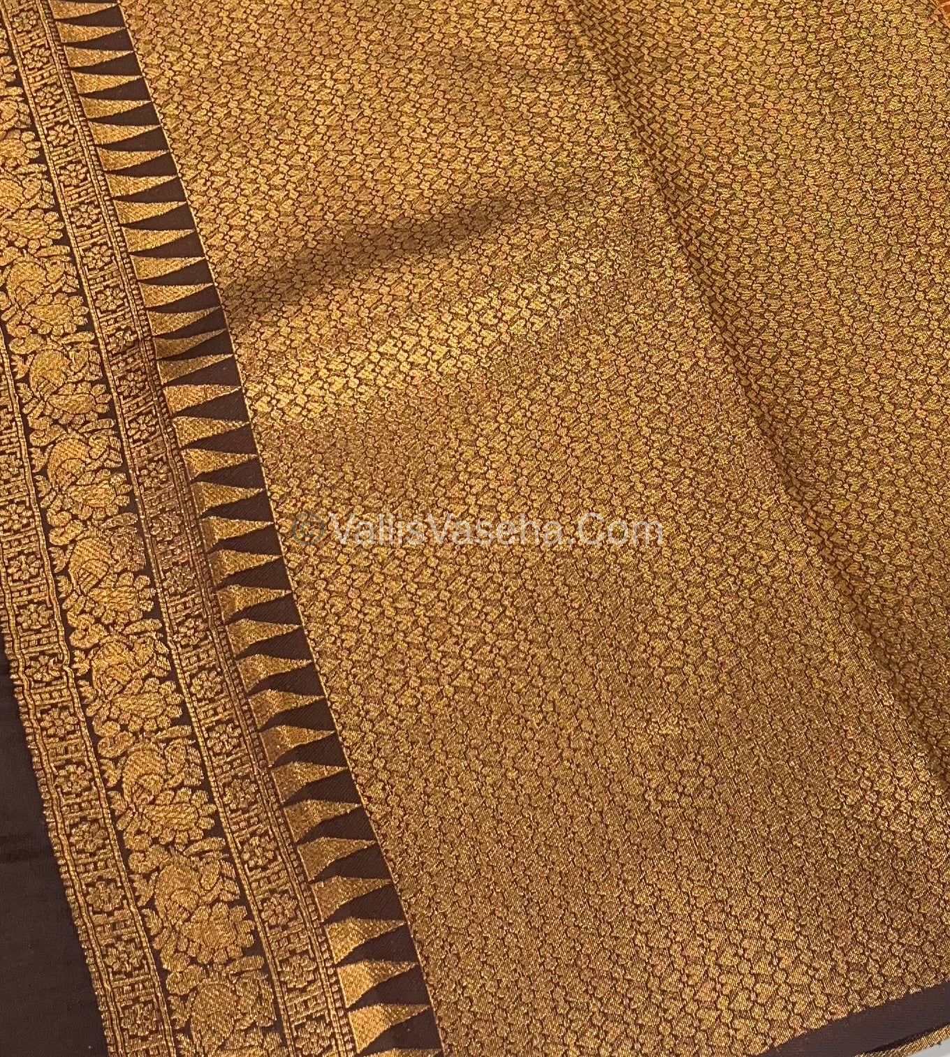 Kanchi Semi Silk - Mayil & Chakkaram design - Rust Orange with Brown - VVKSS001