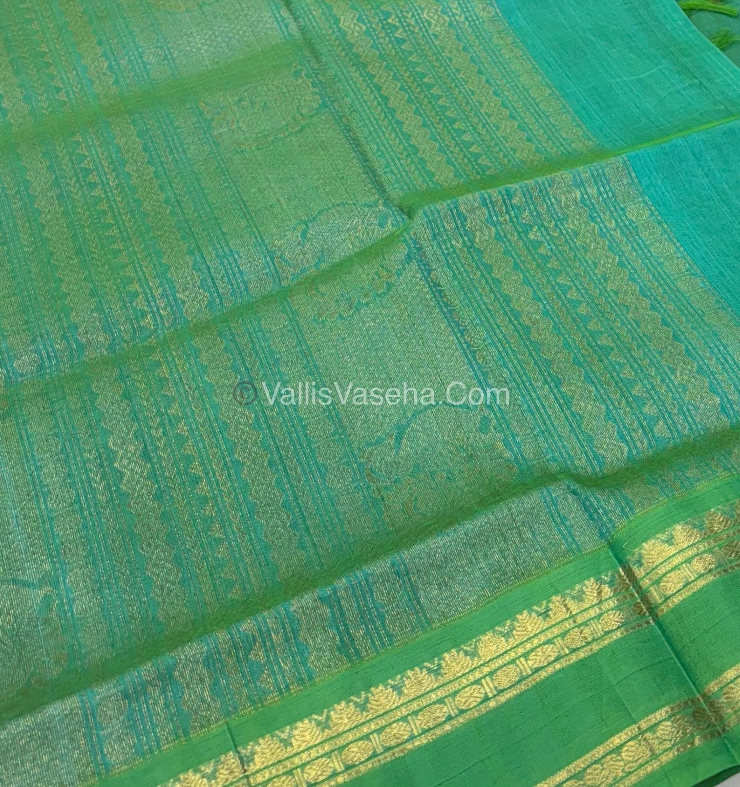 Pure Korvai Silk Cotton - Podi Kattam - Retta Petta Border - Red & with Blue   - VVKSC003