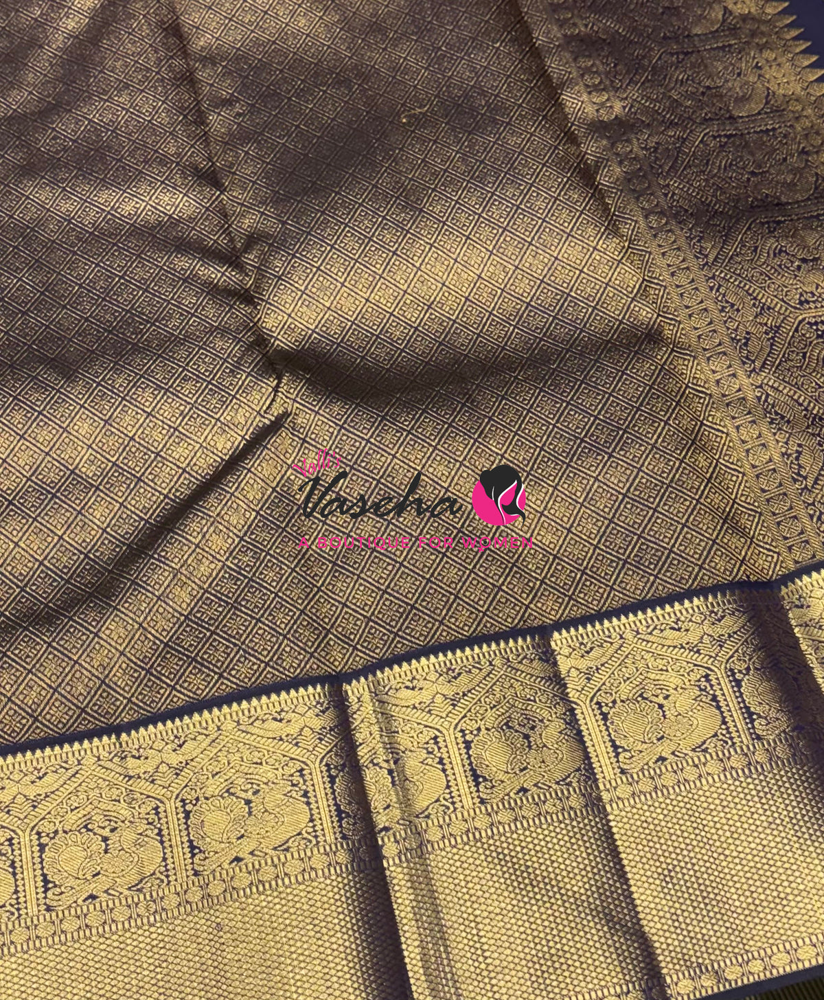 Pure Vintage Korvai Kanchipuram Silk Saree - Lemon Green & Navy Blue Combo - VVPS021