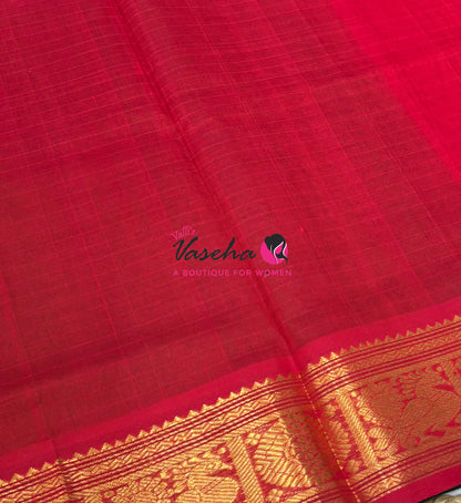 Pure Silk Cotton Saree - Green With Red Shade - Lakshadeepam Design - VVPLD001