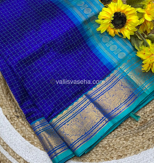 Pure Silk Cotton Saree - Blue with Turquoise Blue - Lakshadeepam Design - VVPLD001