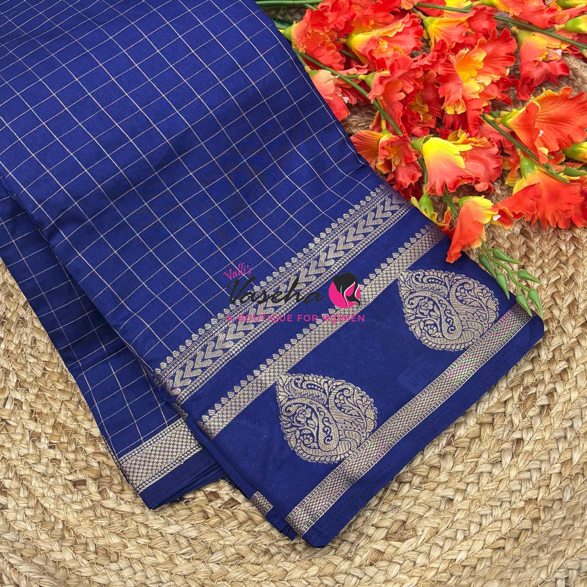 Semi Tussar Silk Saree | Dark Blue Shade |VVSTS061