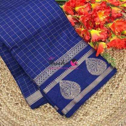 Semi Tussar Silk Saree | Dark Blue Shade |VVSTS061