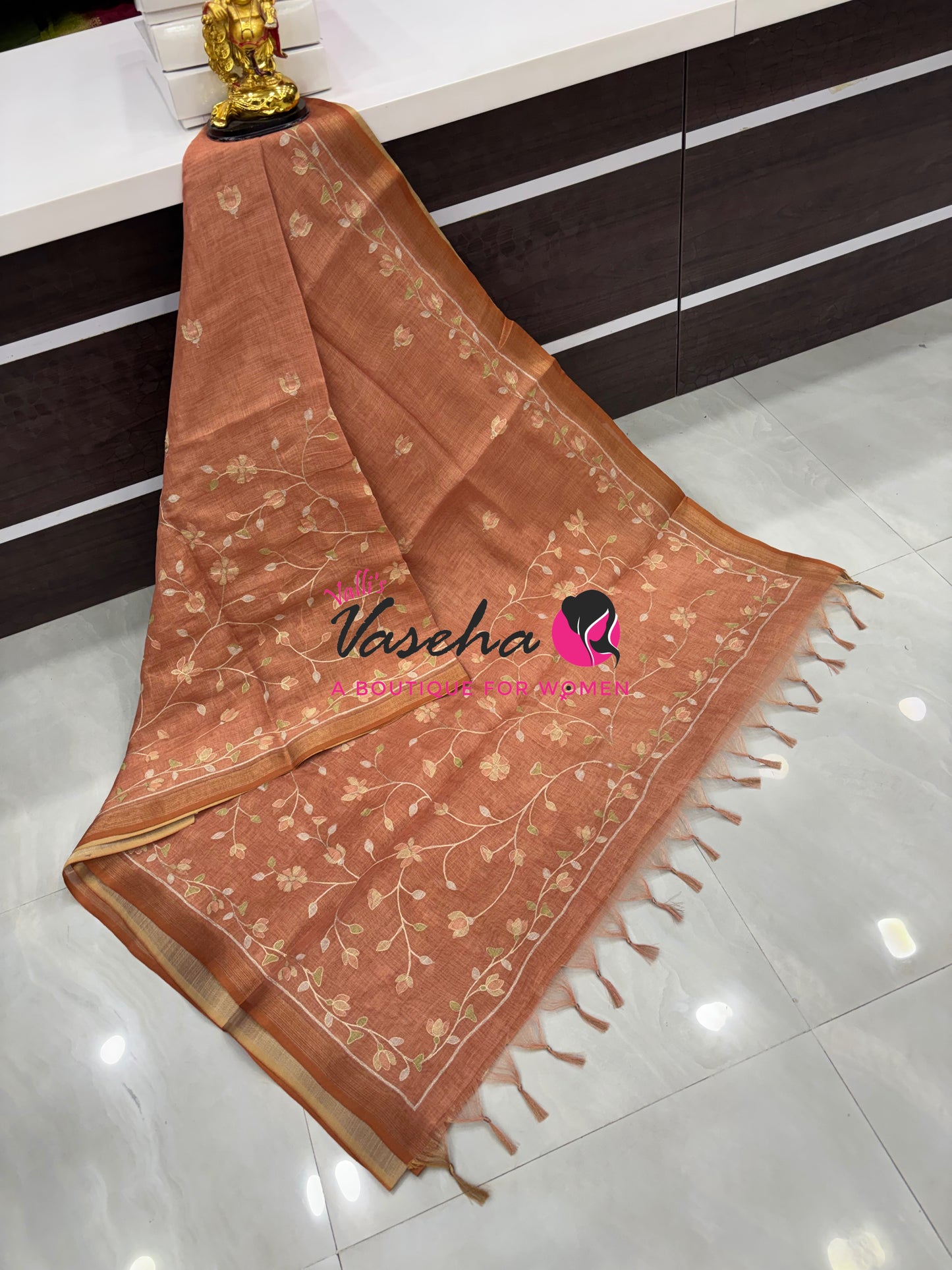 Linen Tissue Saree - Orange Shade - VVLTS003