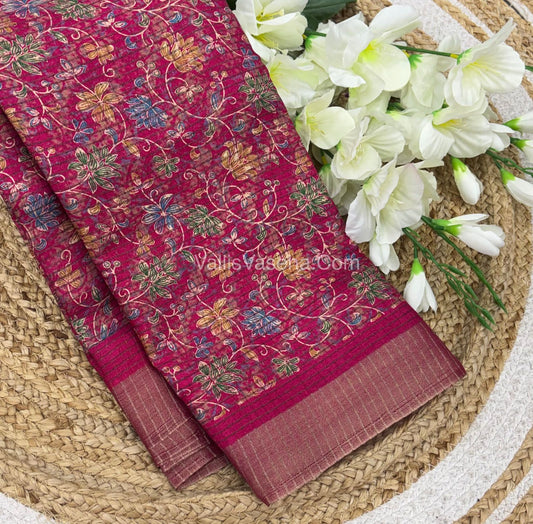 Light Weight Fancy Mixed Kota Cotton - Floral Design Printed Saree - Pink Shade - VVKPC002
