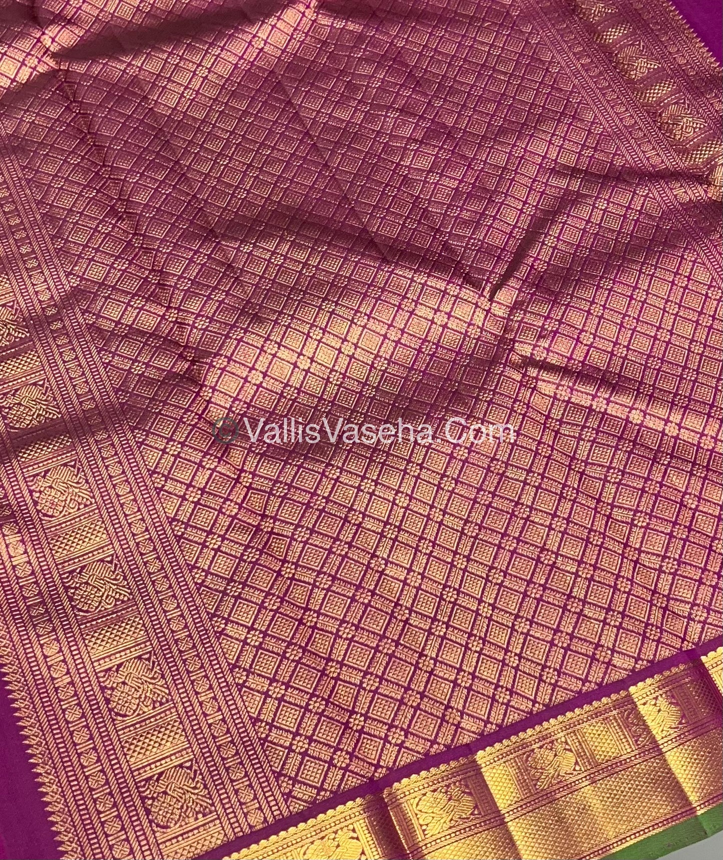 Pure Kanchipuram Silk Saree - Triple Tone Shade(Peachish Gold) & Purplish Pink Combo - VVPS014