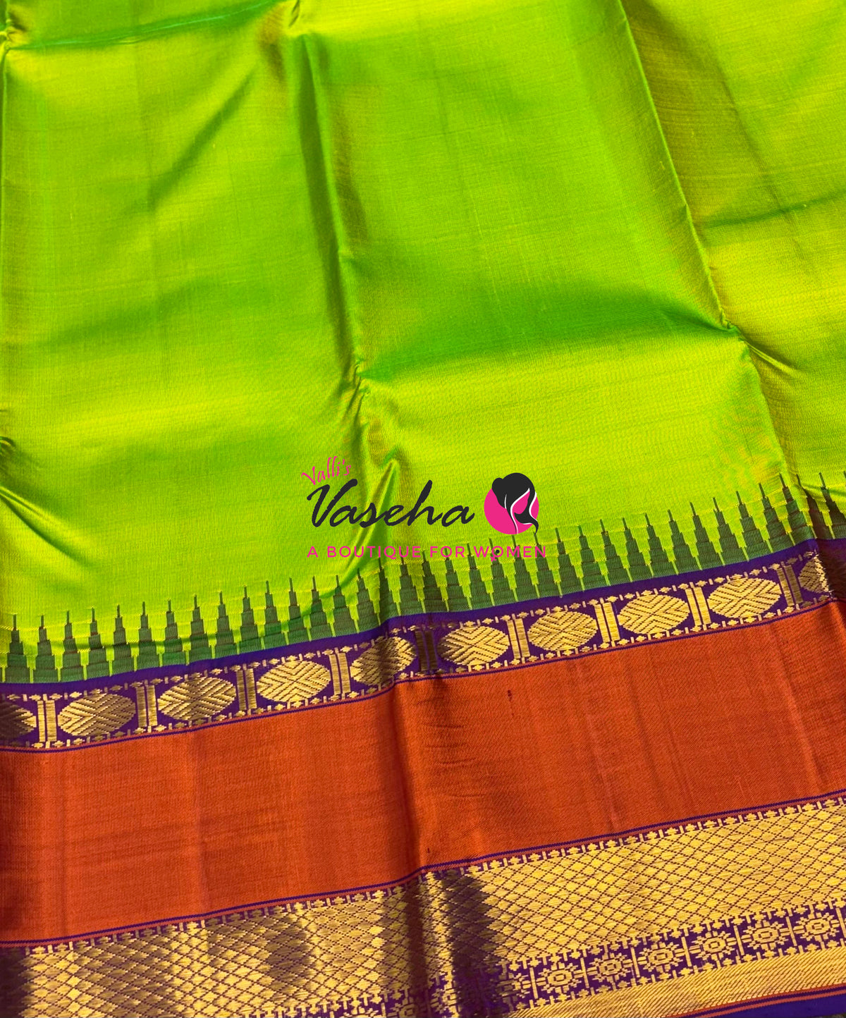 Pure Vintage Korvai Kanchipuram Silk Saree - Green With Purple  - VVPS071