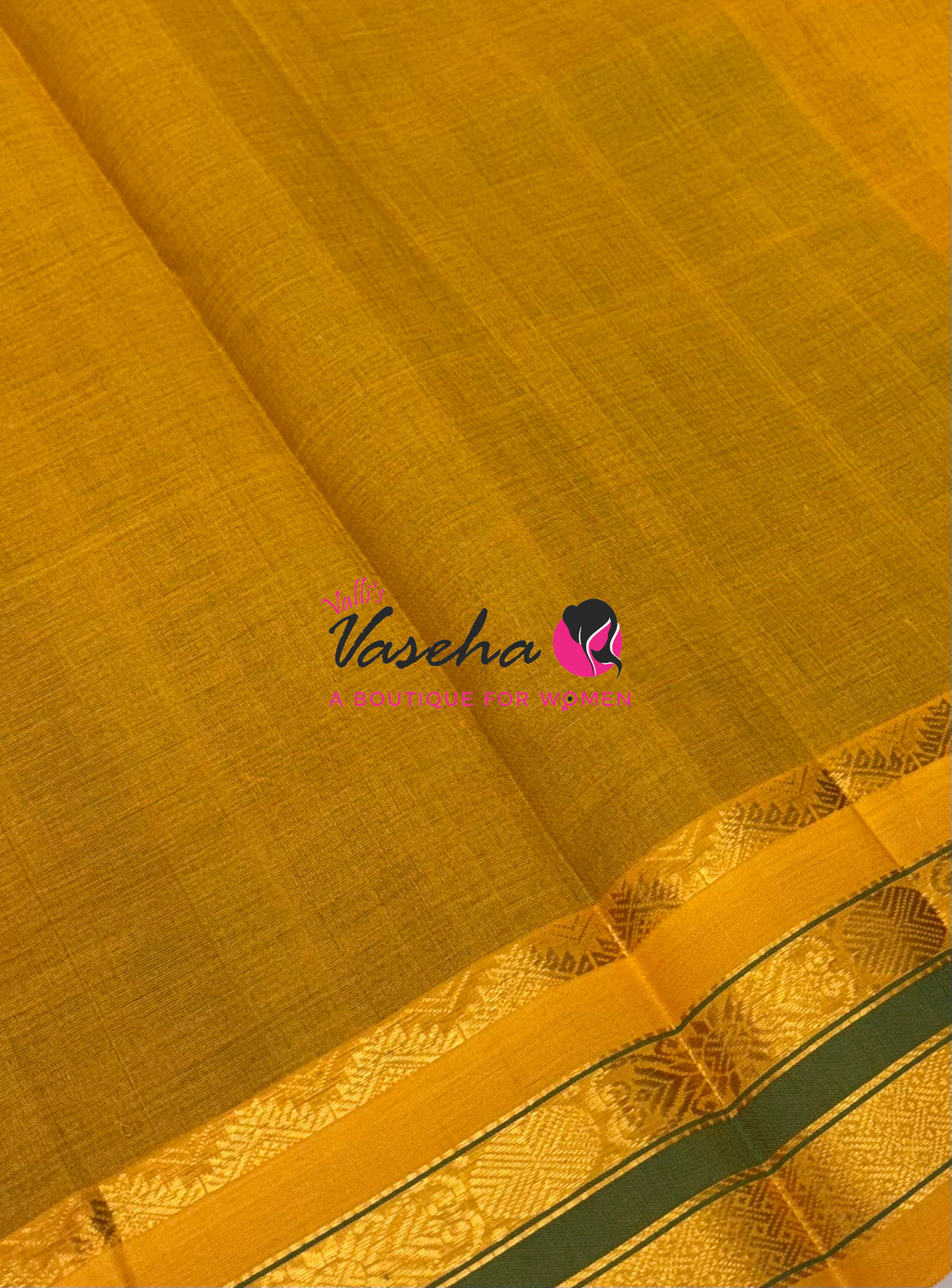 Pure Korvai Silk Cotton - Vairavoosi Lines - Green With Yellow Shade  - VVKSC039