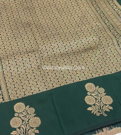 Semi Soft Silk - Flower  Butta Border - Green Shade -VVSSS016