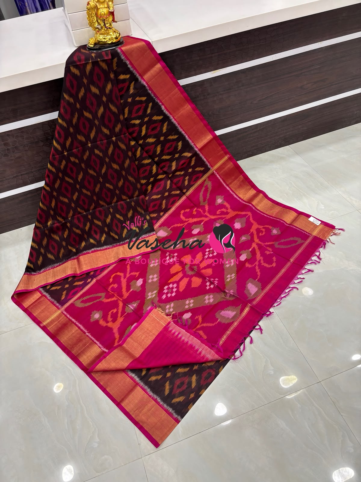 Pochampally Silk Cotton Saree - Brown & Pink Shade - VVPPS001