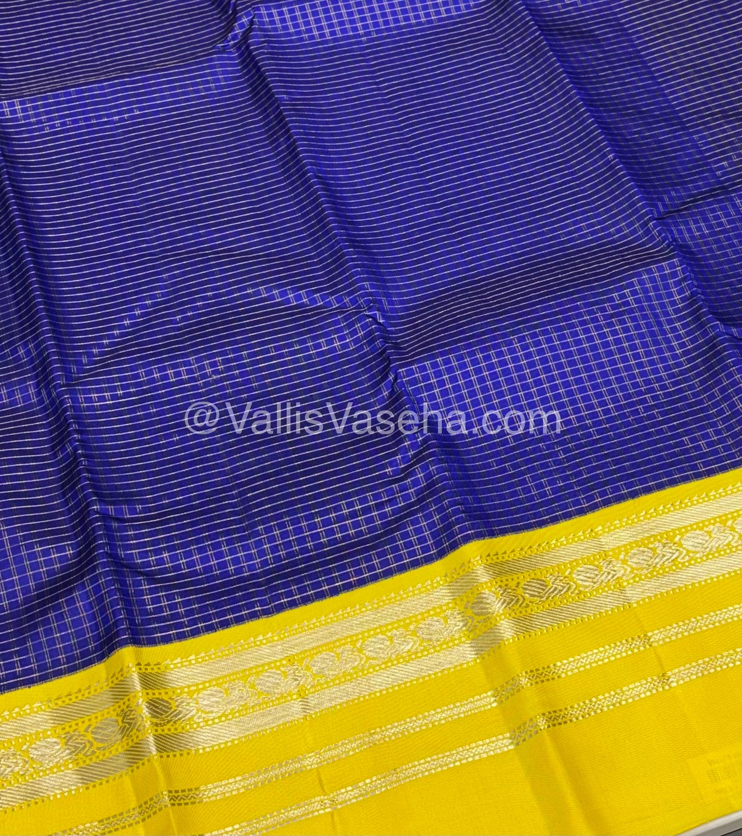 Pure Vintage Korvai Kanchipuram Silk Saree - Blue & Yellow Combo - VVPS006